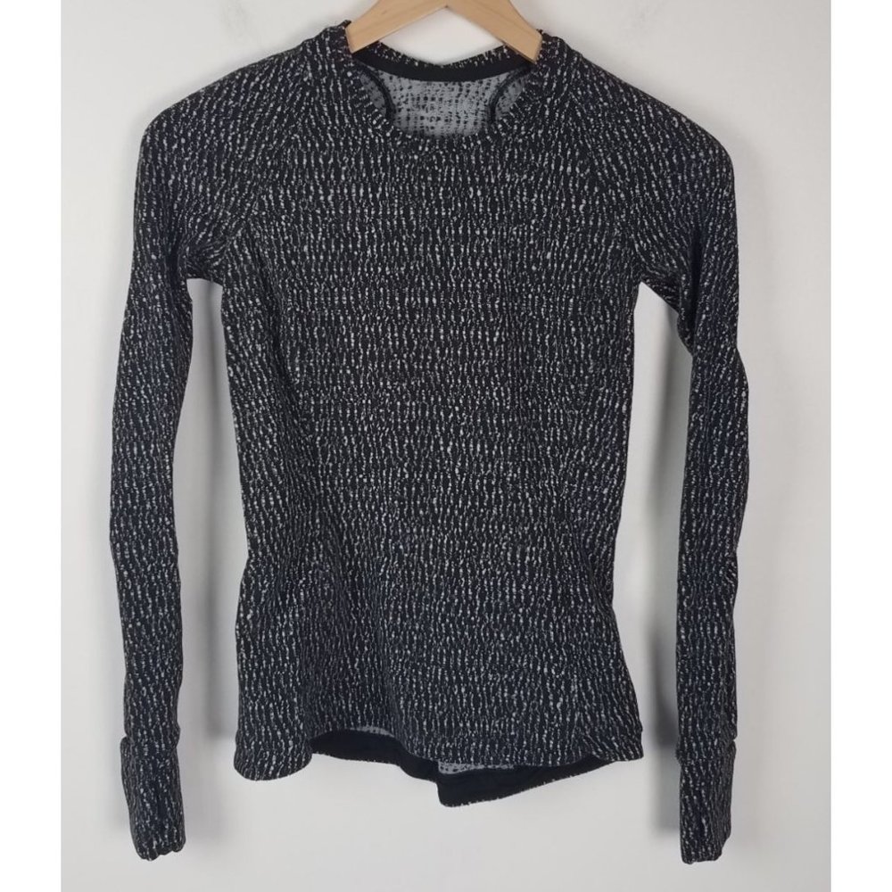 Lululemon Sz. 4 Runderful Long Sleeve Knotted Jacquard Black/White Shirt